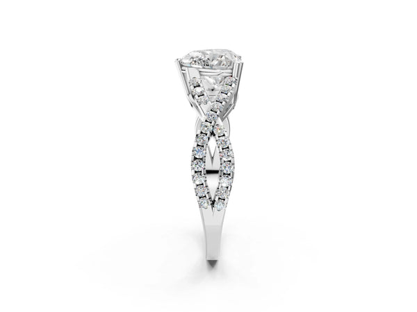 White gold Heart Solitaire Twist Band with Pavé Setting and Four-Prong Setting_62