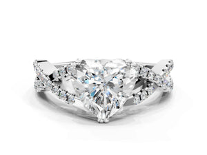 White gold Heart Solitaire Twist Band with Pavé Setting and Four-Prong Setting_66