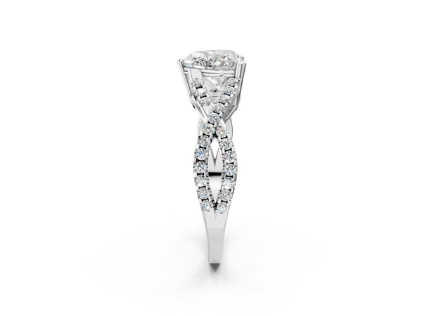 White gold Heart Solitaire Twist Band with Pavé Setting and Four-Prong Setting_68