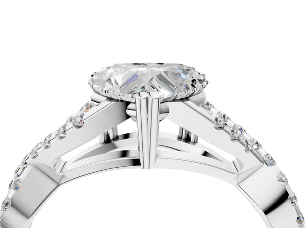 White gold Heart Solitaire Twist Band with Pavé Setting and Four-Prong Setting_76