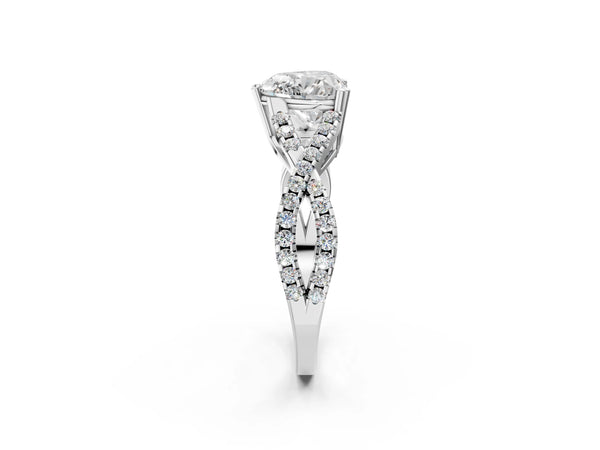White gold Heart Solitaire Twist Band with Pavé Setting and Four-Prong Setting_80