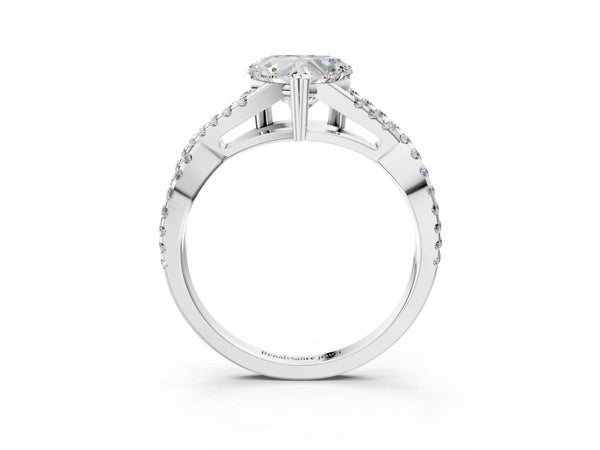 White gold Heart Solitaire Twist Band with Pavé Setting and Four-Prong Setting_81