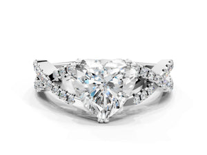 White gold Heart Solitaire Twist Band with Pavé Setting and Four-Prong Setting_84