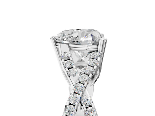 White gold Heart Solitaire Twist Band with Pavé Setting and Four-Prong Setting_89