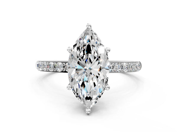 White gold Marquise Cut Diamond Pavé Band Solitaire Ring with Four-Prong Setting_12