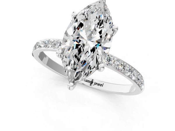 White gold Marquise Cut Diamond Pavé Band Solitaire Ring with Four-Prong Setting_13