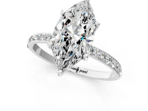 White gold Marquise Cut Diamond Pavé Band Solitaire Ring with Four-Prong Setting_13