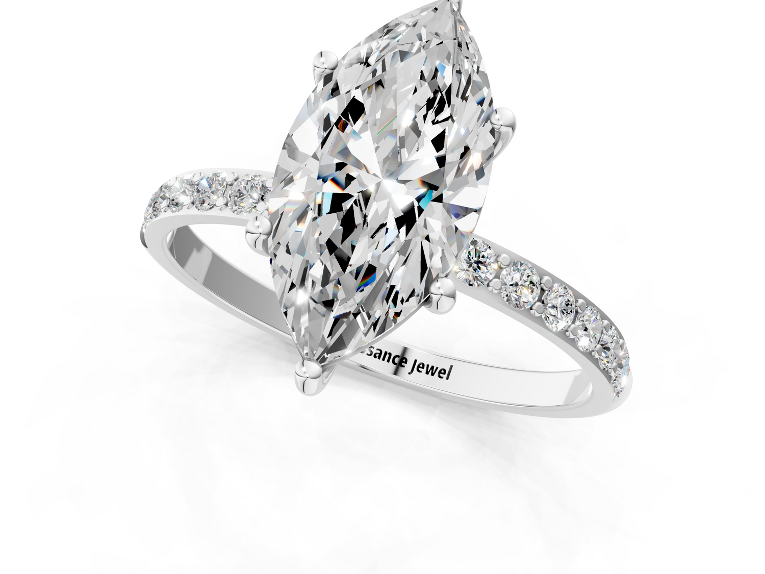 White gold Marquise Cut Diamond Pavé Band Solitaire Ring with Four-Prong Setting_1