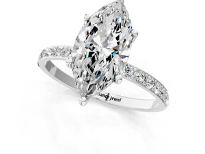 White gold Marquise Cut Diamond Pavé Band Solitaire Ring with Four-Prong Setting_55