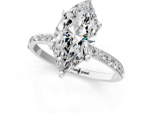 White gold Marquise Cut Diamond Pavé Band Solitaire Ring with Four-Prong Setting_61
