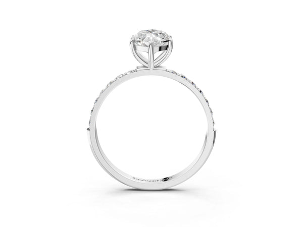 White gold Marquise Cut Diamond Pavé Band Solitaire Ring with Four-Prong Setting_63