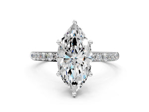 White gold Marquise Cut Diamond Pavé Band Solitaire Ring with Four-Prong Setting_84
