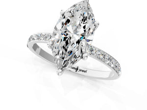 White gold Marquise Cut Diamond Pavé Band Solitaire Ring with Four-Prong Setting_85