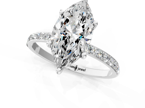 White gold Marquise Cut Diamond Pavé Band Solitaire Ring with Four-Prong Setting_85