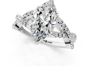 White gold Marquise Solitaire Twist Band with Pavé Setting and Four-Prong Setting_13