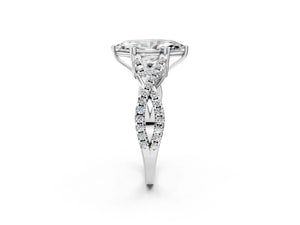 White gold Marquise Solitaire Twist Band with Pavé Setting and Four-Prong Setting_14