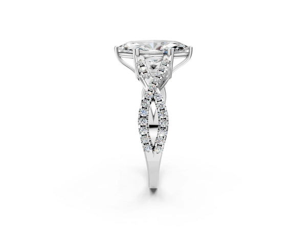 White gold Marquise Solitaire Twist Band with Pavé Setting and Four-Prong Setting_14