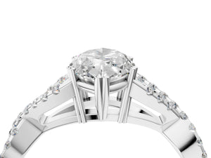 White gold Marquise Solitaire Twist Band with Pavé Setting and Four-Prong Setting_16