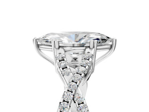 White gold Marquise Solitaire Twist Band with Pavé Setting and Four-Prong Setting_17