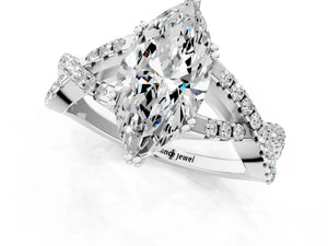 White gold Marquise Solitaire Twist Band with Pavé Setting and Four-Prong Setting_25
