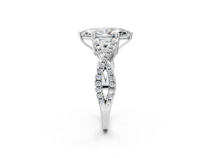 White gold Marquise Solitaire Twist Band with Pavé Setting and Four-Prong Setting_26