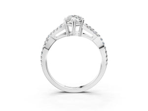 White gold Marquise Solitaire Twist Band with Pavé Setting and Four-Prong Setting_27