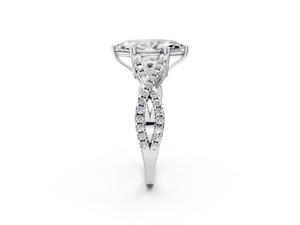 White gold Marquise Solitaire Twist Band with Pavé Setting and Four-Prong Setting_2