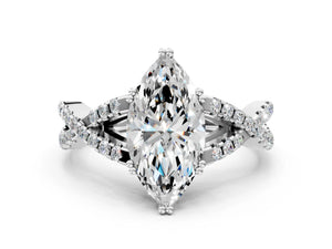 White gold Marquise Solitaire Twist Band with Pavé Setting and Four-Prong Setting_30
