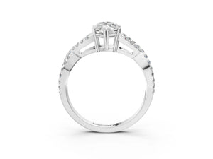 White gold Marquise Solitaire Twist Band with Pavé Setting and Four-Prong Setting_33