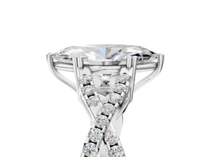 White gold Marquise Solitaire Twist Band with Pavé Setting and Four-Prong Setting_35