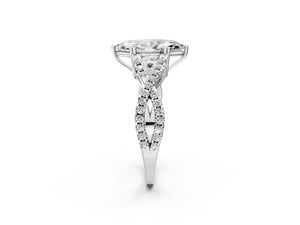 White gold Marquise Solitaire Twist Band with Pavé Setting and Four-Prong Setting_38