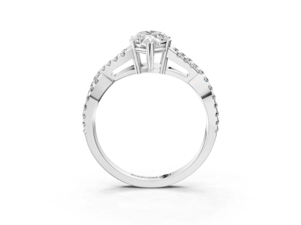 White gold Marquise Solitaire Twist Band with Pavé Setting and Four-Prong Setting_39