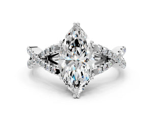 White gold Marquise Solitaire Twist Band with Pavé Setting and Four-Prong Setting_42