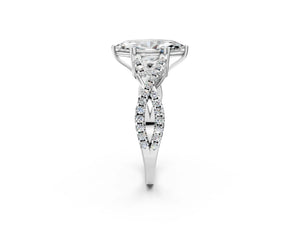 White gold Marquise Solitaire Twist Band with Pavé Setting and Four-Prong Setting_44