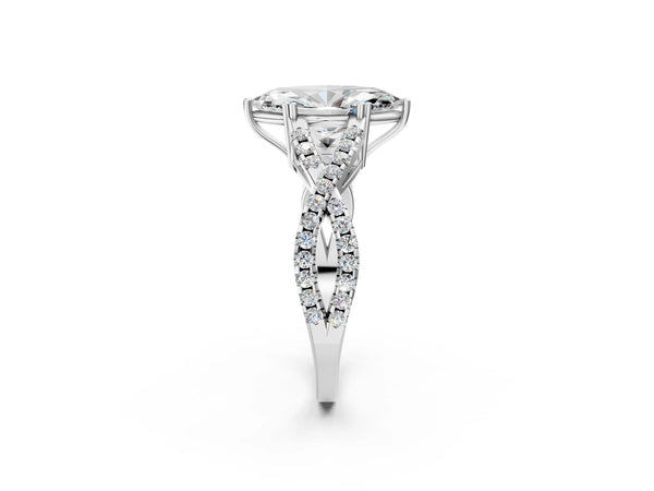 White gold Marquise Solitaire Twist Band with Pavé Setting and Four-Prong Setting_44