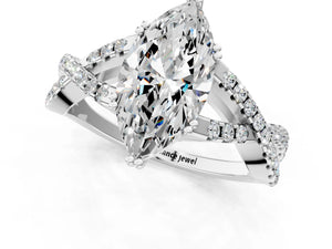White gold Marquise Solitaire Twist Band with Pavé Setting and Four-Prong Setting_49