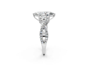 White gold Marquise Solitaire Twist Band with Pavé Setting and Four-Prong Setting_50