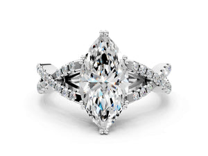 White gold Marquise Solitaire Twist Band with Pavé Setting and Four-Prong Setting_54