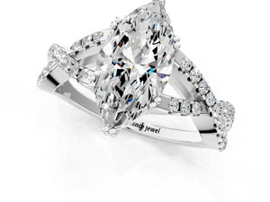 White gold Marquise Solitaire Twist Band with Pavé Setting and Four-Prong Setting_55