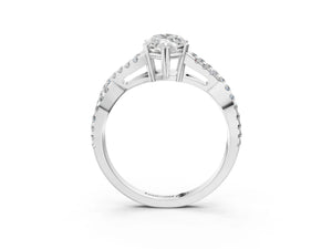 White gold Marquise Solitaire Twist Band with Pavé Setting and Four-Prong Setting_57