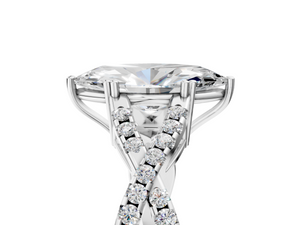 White gold Marquise Solitaire Twist Band with Pavé Setting and Four-Prong Setting_5