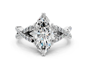 White gold Marquise Solitaire Twist Band with Pavé Setting and Four-Prong Setting_60