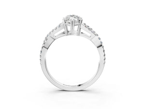 White gold Marquise Solitaire Twist Band with Pavé Setting and Four-Prong Setting_63