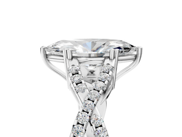White gold Marquise Solitaire Twist Band with Pavé Setting and Four-Prong Setting_65