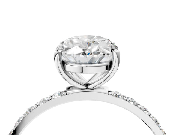 White gold Oval Cut Diamond Pavé Band Solitaire Ring with Four-Prong Setting_100