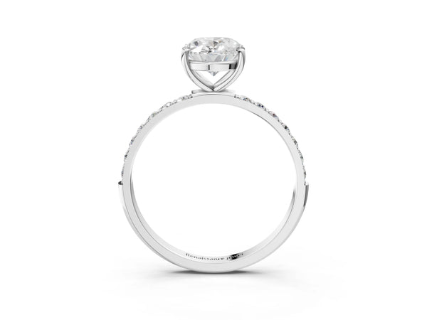 White gold Oval Cut Diamond Pavé Band Solitaire Ring with Four-Prong Setting_15