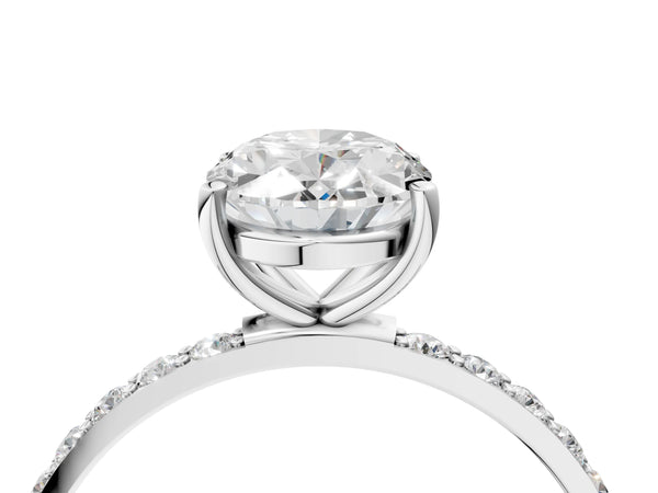 White gold Oval Cut Diamond Pavé Band Solitaire Ring with Four-Prong Setting_16