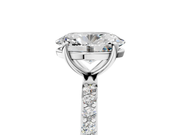 White gold Oval Cut Diamond Pavé Band Solitaire Ring with Four-Prong Setting_29