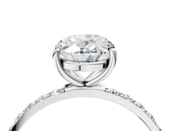 White gold Oval Cut Diamond Pavé Band Solitaire Ring with Four-Prong Setting_34