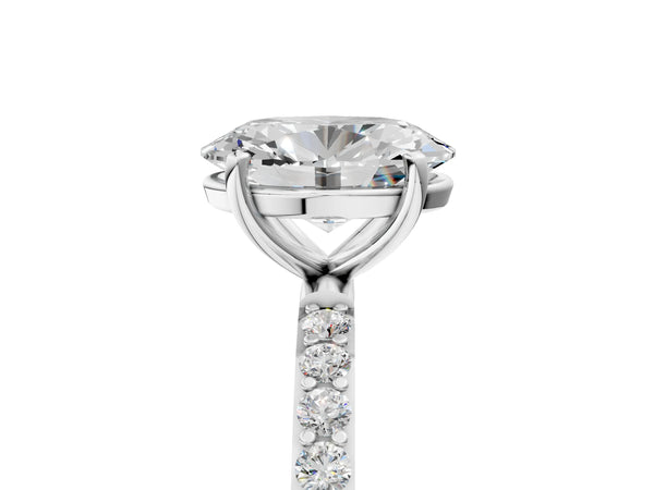 White gold Oval Cut Diamond Pavé Band Solitaire Ring with Four-Prong Setting_35